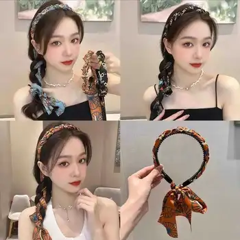 1 buc de Vara cu Print Floral Panglică Lungă Hairband Perla Împletite Bentita Fanioane Cerc Păr Pentru Fete Coreea de Dulciuri Accesorii de Par