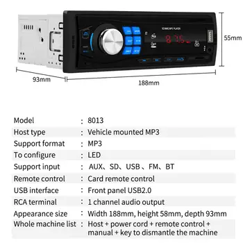 12V 1DIN Bluetooth Stereo Auto MP3 Player Radio În FM USB Aux Receptor