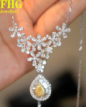 18k Au750 Naturale de Aur galben si alb cu diamante 1.7 Cara Colier de Flori Logodna Petrecere de Nunta Aniversare de Moda Eleganc