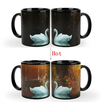 1buc Nou 350ml Lacul Lebedelor Magic Cana de Căldură Sensibilă Schimbare de Culoare Cana Ceramica de Cafea cu Lapte Ceașcă de Ceai cel Mai bun Cadou pentru Prietenii Copiilor