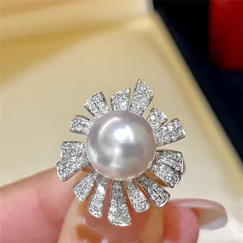 2022 Noua Moda Temperament de Floarea-soarelui Perla de Deschidere Inel de Lumină Stil Lux Pentru Femei Elegante Bijuterii Fine Cadou de Ziua Îndrăgostiților
