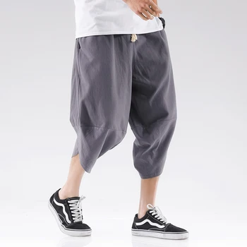 2022 Vara Harajuku Vițel Lungime Pantaloni Casual Barbati din Bumbac Culoare Solidă Harem de Bărbați Pantaloni Largi Picior pantaloni de Trening