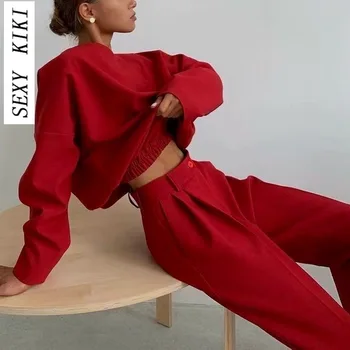 2022 noua moda temperament minimalist cu mâneci lungi de top + navetiști pantaloni set set de două piese în toamna și iarna