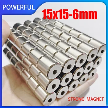2~30BUC 15x15-6mm Magnet de Neodim de pământuri Rare Puternice mic Rotund permanenți NdFeB Magnetic imanes cu Gaura de 6mm