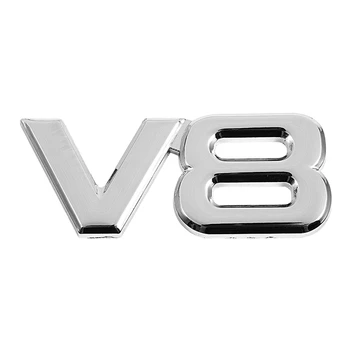 3D Argint Auto Motor V8 de Masina din Spate Emblema Decal Insigna Autocolant 7.5x3.5cm