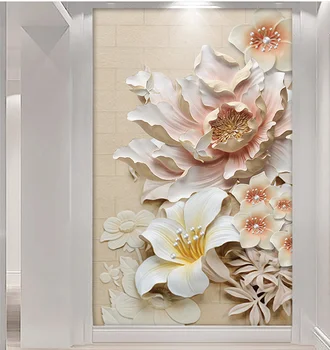 3D Tapet Relief Păsări Albe flori Fotografie Murală Intrarea imagini de Fundal Moderne pentru Living Hârtie de Perete picturi Murale Dimensiune Particularizată
