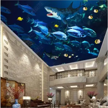 3d plafon picturi murale fotografie tapet Fantezie lume subacvatică rechin, pește acasă decor 3d picturi murale tapet pentru camera de zi