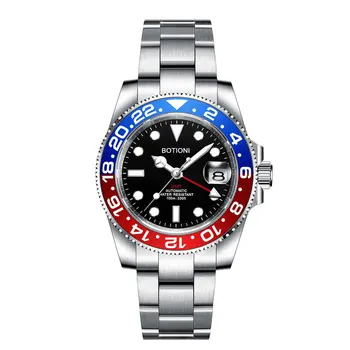 40MM BOTIONI Bărbați Mechanical Ceas de mână Luminoase din Oțel Inoxidabil GMT Ceas Brand de Top de Sticlă de Safir 10Bar de sex Masculin Ceas Reloj Hombre
