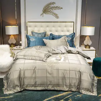 4buc Bumbac satinat jacquard, broderie de Lux seturi de lenjerie de pat set dublu regina king size carpetă acopere foaie de pat set de pernă.