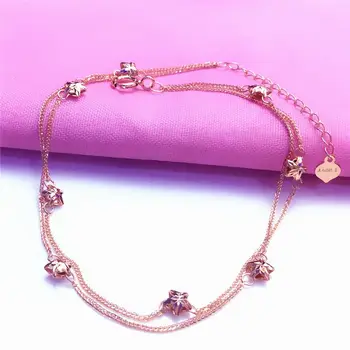 585 violet placat cu aur de 14K rose gold Star bratara pentru femei cu strat Dublu lanț de design de moda rafinat de logodna bijuterii