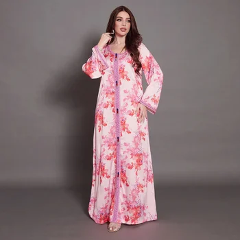 Abaya Libertate Națională Arabă Stil De Vară Cu Mâneci Lungi Roșu Roz Rochie Musulman