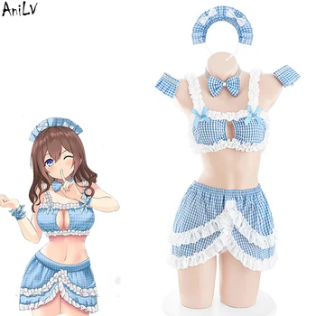 AniLV Anime Lolita Fata Dulce Carouri Menajera Unifrom Cafe Femei Drăguț Zburli Fusta Costume Costume Cosplay