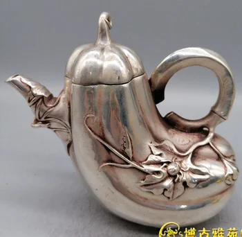 Antic QingDynasty Handmade argint vinete ceainic ,sculptat manual meserii,cel mai bun de colectare& podoabă