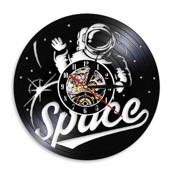 Astronaut Silueta Umbra Ceas De Perete Spațiu Universul Arta De Perete De Vinil Înregistrare Ceas De Perete Ceas Cu Design Modern Cadou Pentru Spațiu Iubitor