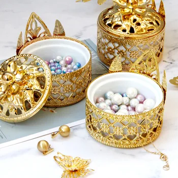 Aur Gol Caseta de Bijuterii din Ceramică Colier de Perle Inel de Stocare Borcan cu Capac Acasă Metal Lumânare Aromoterapie Cutie Decor Acasă Cadou
