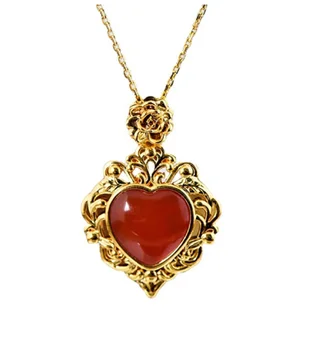 Aur de 18k pandantiv inima inima rosie roșu agat pandantiv au750 bijuterii