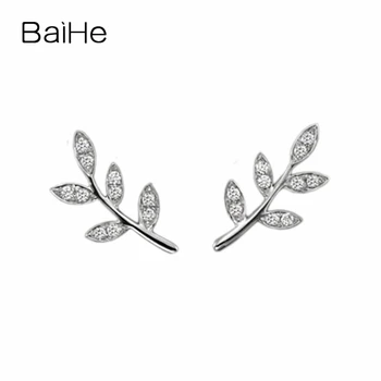 BAIHE Solid 14K Aur Alb 0.20 ct H/SI Diamante Naturale Frunze Cercei Stud pentru Femei la Modă de Logodna Bijuterii Fine серьги