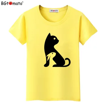 BGtomato Drăguț 3D Negru pisici și iepuri Femei T-Shirt de Vară de Moda Lady Topuri cu Maneci Scurte Tipărite Tricou Noutate Tricouri