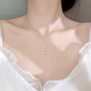 BUDROVKY Placat cu Argint Stralucitor Zirconiu Stele Colier Simplu Temperament Dulce Clavicula Lanț Pentru Femei coreea Moda Bijuterii