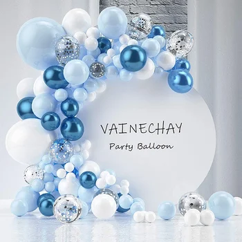 Balon Ghirlanda Arc kit de Petrecere Baloane Albastre din Latex Alb Argintiu Confetti Balon pentru Băiat Ziua de naștere Petrecere Copil de Dus Decor Nunta