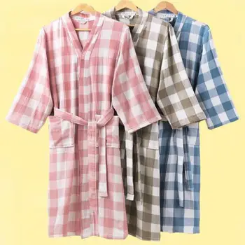 Bumbac Femei Și Bărbați Pijamale Carouri Kimono-Halat De Baie Rochie De Lenjerie Intima De Cuplu Pierde Acasă Rochie De Primavara-Toamna Noul Lounge Purta