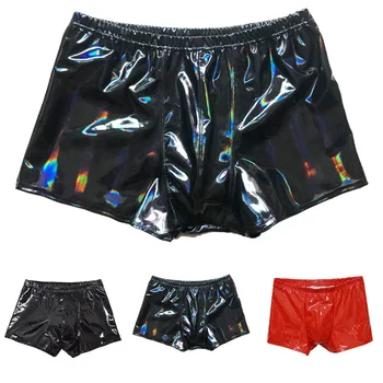 Bărbați Faux din Piele pantaloni Scurți Casual Slip Boxer Wetlook Latex Chiloți Trunchiuri Lenjerie de Plajă, îmbrăcăminte de Funcționare Îmbrăcăminte Homewear