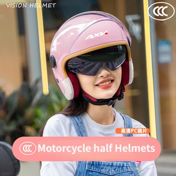 Bărbați Femei Motociclete jumătate Căști Dual Lens Scuter Moto Casca Casco vespa sat de Echitatie capacete de moto motocross