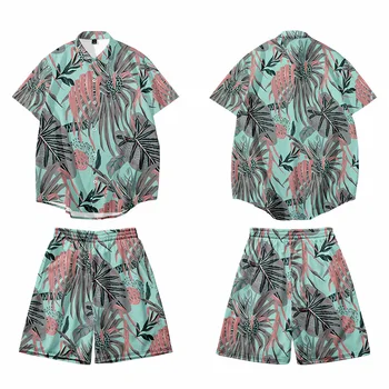 Bărbați Seturi de Vacanță Costume 2 Piese Set Imprimare Florale Maneci Scurte Tricou +pantaloni Scurți Seturi Hawaiian Pierde Mare Plus Dimensiune Beachwear