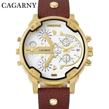 CAGARNY de Moda de Lux Brand de Top Ceasuri Curea de Piele Watchband Ceas de Aur de Vânzare Fierbinte de sex Masculin Cuarț Ceas în aer liber, Ceasuri de mana