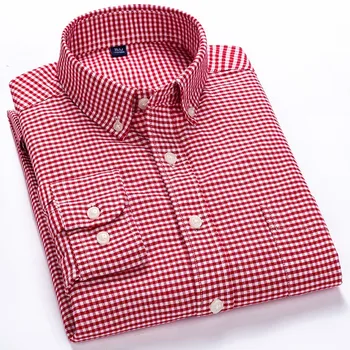 Calitate 100% Bumbac pentru Bărbați Fashion Plaid Oxford Camasi cu Maneca Lunga Moale Gros Toamna Primavara Design Nou Butonul Casual Dress Shirt