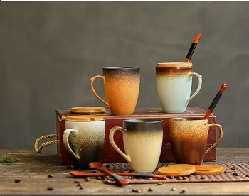Cana cu Capac Lingura Stil Japonez Artistice Stil Japonez Cana Ceramica Stil Retro Elegant Ceașcă de Cafea Personalizate și Creative Cupa
