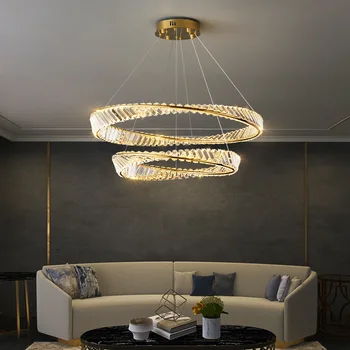 Candelabru de cristal de Iluminat Pentru Living, Dormitor, Mese Acasă LED-uri Moderne Runda Inel de Aur de Lux Plafon Lampă de Agățat