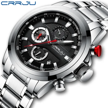 Ceasuri barbati CRRJU Nou Brand de Top din Oțel Inoxidabil Ceasuri pentru Barbati 2022 rezistent la apă, Cronograf Data de Cuarț Ceasuri reloj hombre