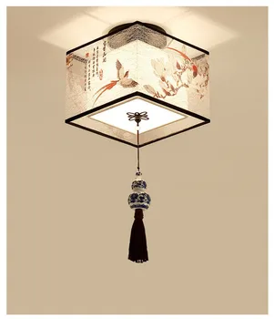 Chineză Pătrat Rotund Lumini Plafon Corpuri de Tesatura pentru Camera de zi Culoar Umbra Montat Led Lampă de Plafon
