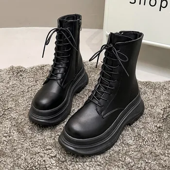 Cizme scurte 2021 noua moda pentru femei ghete cizme de zăpadă din piele PU cu fermoar lateral non-alunecare pantofi de cald lace up black pentru femei cizme pentru femei