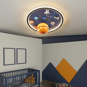 Copii Plafon Lampă de Control de la Distanță de Desene animate Astronaut Lumina Plafon cu Planeta Abajur de Sticla 50W 60W Moderne Băiat Dormitor Lampa LED