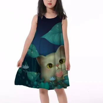 Copil nou copii purta fata pisica model de rochie fără mâneci pentru copii princess party 3D rochie de imprimare