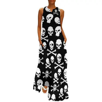 Craniu alb Rochie de Vara Pirate Oase Încrucișate Cranii Street Fashion Rochii Lungi Casual Femei Partid Imprimare Rochie Maxi de Dimensiuni Mari 5XL