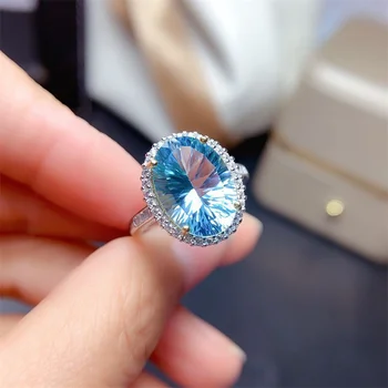 Cristal De Lux Ocean Albastru Ovale Inel De Ou Pentru Accesorii De Mireasa Nunta Nou Temperament Argint 925 Inel Femei Bijuterii Reglabil