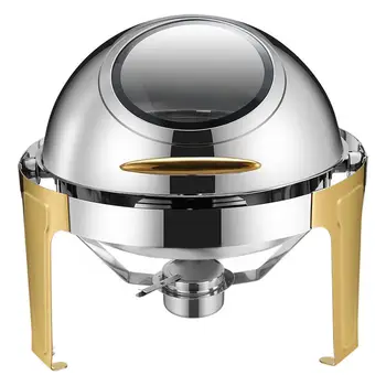 Deluxe Bufet din Oțel Inoxidabil Rotunde Roll Top Mantaua / incalzitorul 6.8 Litri - Aur Sta cu Geam