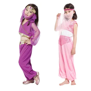 Drăguț Prințesă Arabă Copii Cosplay Hallowean Mascat Fată Costum pentru Copii Fata de Belly Dance Spectacol de teatru Costum
