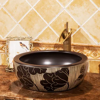 Europa stil chinezesc chiuveta Jingdezhen Art Contor de Top din ceramica bazin chiuveta vas de ceramică neagră chiuveta baie, chiuveta