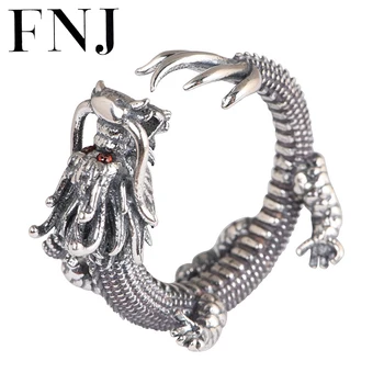 FNJ 925 Inele Argint Reglabil Dimensiune Deschis Populare S925 Argint Masiv Ring pentru Bărbați Bijuterii Fine Zircon roșu Animal Dragon