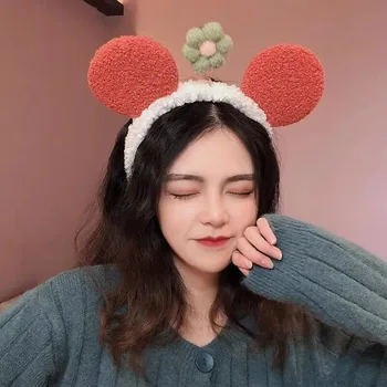 Fața se spală părul Internet în bandă roșu drăguț super-drăguț urechi Mickey desene animate caciula de flori cu bandă de susținere pluș accesoriu de par lady