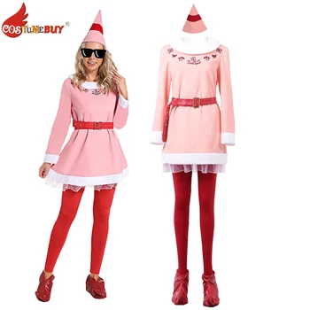Film Lady Jovie Elf de Crăciun Roz Costum de Iarna de Lungă Maneca Rochie de Lână Petrecere de Vacanță Tinuta cu Centura Pălărie, Pantofi
