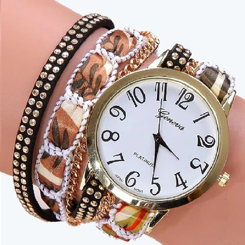 Gnova Platinum Tesatura Etnice Curea Bratara ceas Geneva femei de Stil ceas de mână de Aur Cadran ceas para femme Fashion girl A003