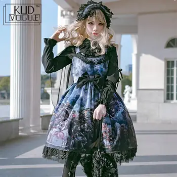 Gotic Epocă Dulce Cosplay Costum Victorian Lolita Rochie Palatul Bowknot Imprimare Dantelă Talie Mare Printesa Rochie Kawaii Jsk