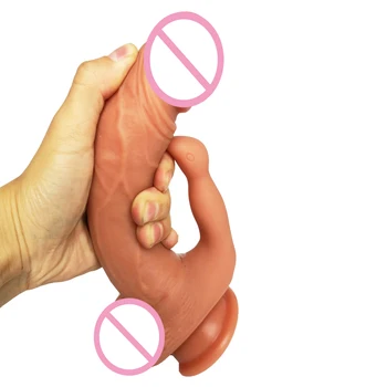 HOWOSEX 21.5*4.5 CM Moale Realiste de Silicon Vibrator imens Dublu Stratificat Penisului Penis G spot stimuli Cu ventuza Adult Sex Toy