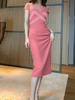 Haine de vară 2021, culoare de contrast auto-cultivare si design-simț secțiunea lung, rochie nouă vestido feminino O-Gât