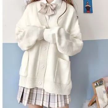 Harajuku Kawaii Cardigan Femei Solide Supradimensionat Liber Y2k Pulovere Student Preppy Fata Dulce Drăguț Tricotaje Jachete De Primavara Toamna